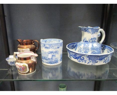 A Royal Worcester part dinner service, decorated with swags and bows, a Mason's Irontstone willow pattern jug and bowl, toget