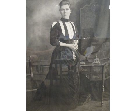 R. Hunter (Irish, 20th century), portrait of a lady, print with some overpainting and white highlights, signed R. Hunter, Bel