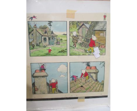 Two original Rupert the Bear four panel coloured artwork with cellophane inked overlay along with space exploration photos gi