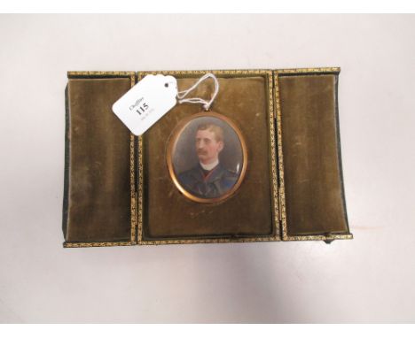 A portrait miniature on ivory, late 19th century of a gentleman in military uniform  