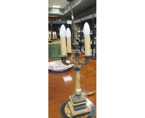 A pair of column four light table lamps with shades 75cm high  