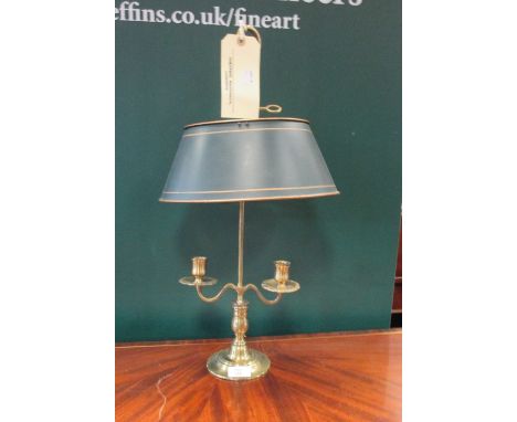 A brass student lamp with adjustable shade 54cm high  