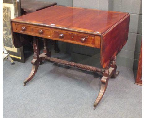 A Regency mahogany and rosewood crossbanded sofa table 76 x 95 x 77cm  