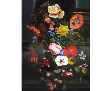 Alessandro Cittadini (Italian, 1820-77), Portrait of a young man; and a Victorian Still life of flowers, oil on glass, 52 x 4