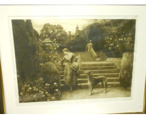 Herbert Thomas Dicksee R.E. (1862-1942) The Old Garden etching on vellum published by Frost and Reed 1921, signed below 50 x 