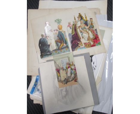 A portfolio of drawings, watercolours and prints of figures and portraits, to include a collection of small pencil portrait s