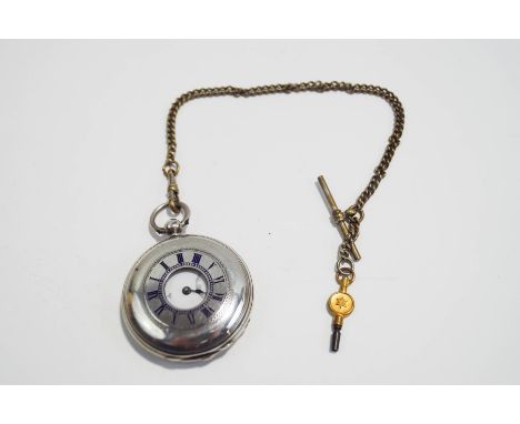 Cole & Son, Sherborne & Weymouth, a silver half-hunter pocket watch, the white enamel dial with black Roman numerals, blued s