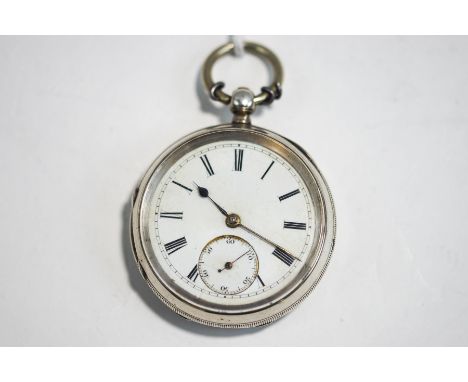 A Victorian silver open faced pocket watch, London 1891, casemaker Robert John Pike, the white enamel dial with black Roman n