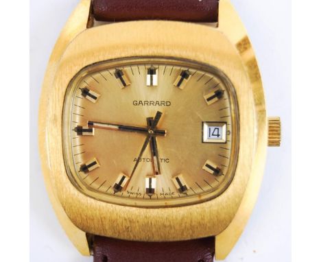 Garrard, a 1970's gentleman's automatic wrist watch, the gilt TV shaped dial with gilt black batons and hands, gilt sweep sec