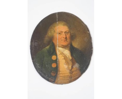 English School, 18th century Portrait of a Portly Gentlemanoil on board, oval31cm x 25cm