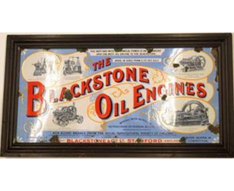 A Blackstone Oil Engines enamel sign, 98cm x 46cm, framed