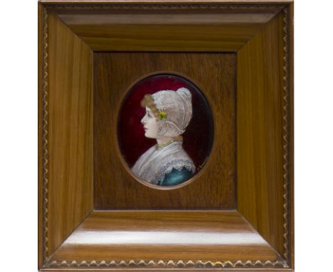 PIERRE BONNAUD (FRENCH 1865-1930),PORTRAIT OF A YOUNG GIRLenamel, signed P. Bonnaud to the right and inscribed Limoges on the