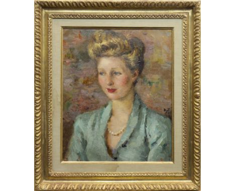 * MARCEL DYF (FRENCH 1899 - 1985), PORTRAIT OF A LADY IN BLUE oil on canvas, signed , dated 1959 verso 35cm x 37cm FramedNote