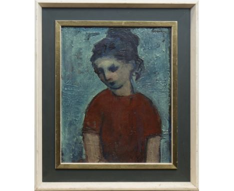 IN THE MANNER OF RAYMOND KANELBA (POLISH 1879 - 1960), PORTRAIT OF WOMAN IN REDoil on board, signed43cm x 33cmFramed and unde
