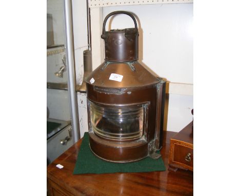 An antique copper ships starboard bow light by Alderson - 44cms high