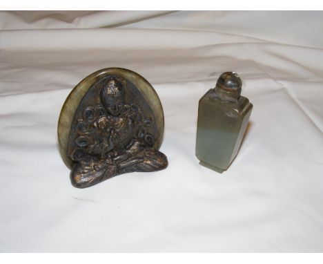 A Chinese jade snuff bottle with soapstone and metal buddha CONDITION REPORT no signs of damage or repairOur team of trusted 