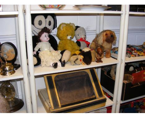 Felix The Cat plush toy, together with assorted vintage dolls and animals and a puppet theatre 