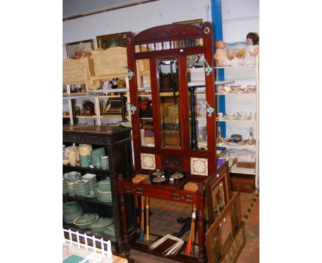 A mahogany hall stand with Victorian tile detailing - width 76cm  CONDITION REPORT Height, 196cmDepth, 32cm