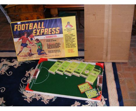 An old Football Express Subbuteo five a side game with a selection of boxed teams, with original cardboard box CONDITION REPO