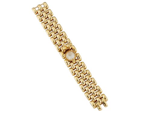 AN 18 CARAT GOLD JAEGER LECOULTRE BRACELET WATCH, CIRCA 1970S, designed as five rows of bricklinks with a hinged cover concea