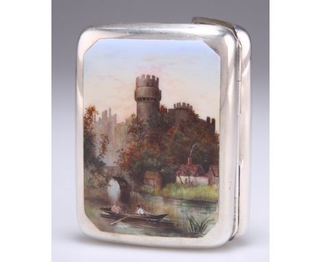 A VICTORIAN SILVER AND ENAMEL CIGARETTE CASE,&nbsp;by William Neale, Chester&nbsp;1886, rectangular, shaped for the pocket, t