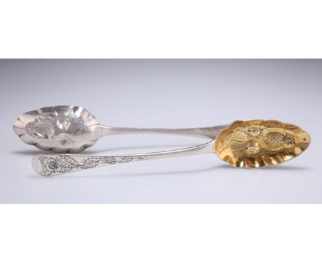 A PAIR OF GEORGE IV SILVER TABLESPOONS,&nbsp;by&nbsp;William Chawner, London 1824, Old English pattern, the bowls later chase