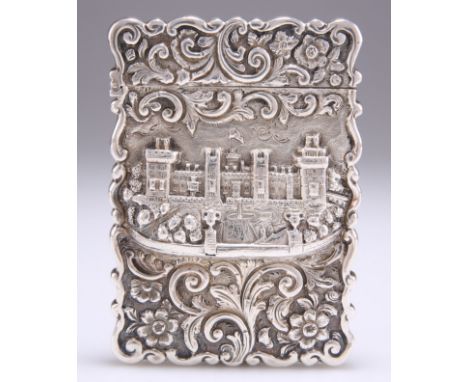 A VICTORIAN SILVER 'CASTLE-TOP' CARD CASE,&nbsp;by&nbsp;Frederick Marson, Birmingham 1852, rectangular, embossed with a view 