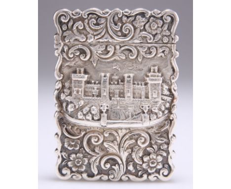 A VICTORIAN SILVER 'CASTLE-TOP' CARD CASE,&nbsp;by&nbsp;Frederick Marson, Birmingham 1852, rectangular, embossed with a view 