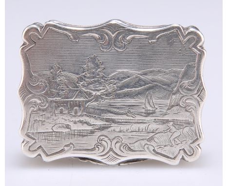 A VICTORIAN SILVER VINAIGRETTE,&nbsp;by&nbsp;Nathaniel Mills, Birmingham, date letter indistinct, shaped rectangular, the cov