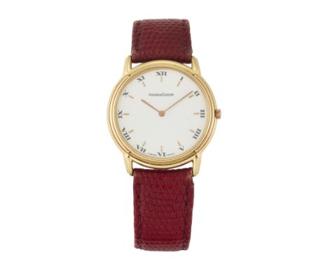 A JAEGER LECOULTRE 'ODYSSEUS' 18 CARAT GOLD WRISTWATCH, no. 0763, 33mm circular case with baton and Roman numerals to the dia