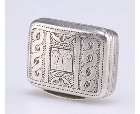 A SMALL GEORGE III SILVER VINAIGRETTE, by&nbsp;William Pugh, Birmingham 1812,&nbsp;rectangular, slightly curved for the pocke