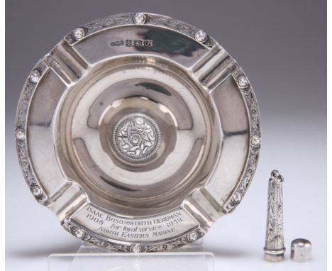 AN ELIZABETH II SILVER ASHTRAY,&nbsp;by Reid &amp; Sons Ltd, Birmingham 1958, circular with four rests, Celtic border and cen