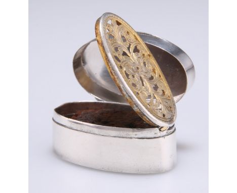 A LARGE GEORGE III SILVER VINAIGRETTE,&nbsp;maker L &amp; A, Birmingham 1802, plain oval form, the pierced grille decorated w