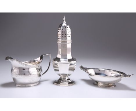A GEORGE III SILVER CREAM JUG,&nbsp;maker's mark 'WH', London 1809, of squat baluster oval form with angular strap handle, wi