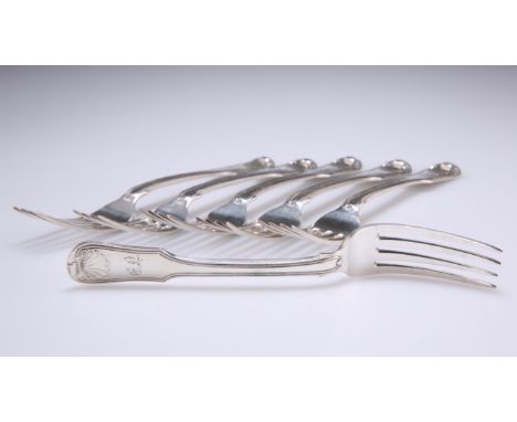 A SET OF SIX GEORGE III SILVER DESSERT FORKS,&nbsp;by&nbsp;Thomas Wallis (II) &amp; Jonathan Hayne, London 1817, Fiddle, Thre