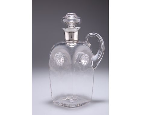 AN ARTS AND CRAFTS SILVER-COLLARED DECANTER, PROBABLY BY JAMES POWELL, the silver&nbsp;by&nbsp;Thomas Bradbury &amp; Sons Ltd