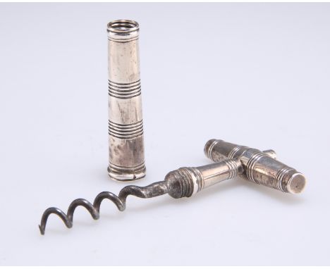 A GEORGE III SILVER POCKET-CORKSCREW, by Cocks &amp; Bettridge, c.1810, maker's mark only,&nbsp;with barrel-shaped handle and