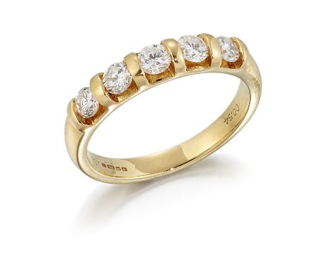 AN 18CT GOLD DIAMOND HALF HOOP RING, five round brilliant-cut diamonds in channel settings, stated total diamond weight 0.54 