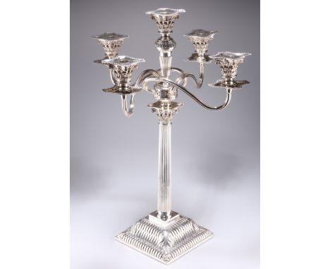 A MONUMENTAL VICTORIAN SILVER CANDELABRUM,&nbsp;by&nbsp;Richard Martin &amp; Ebenezer Hall, London 1893, the detachable five-