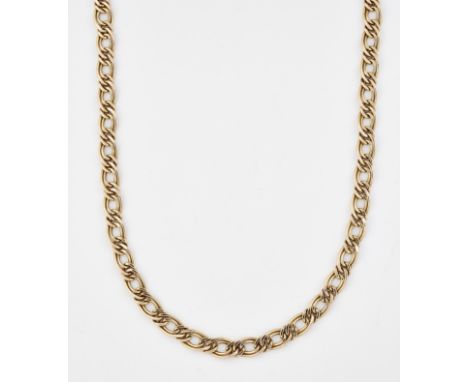 A 9CT GOLD FANCY LINK CHAIN NECKLACE, of double long and short oval links, hallmarked import Birmingham. Length 50cm, 17.2 gr