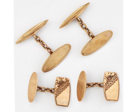 TWO PAIRS OF 9CT GOLD DOUBLE CUFFLINKS. 11.3 grams (2)CONDITION REPORTLight surface wear.
