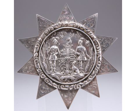 A VICTORIAN SILVER 'ANCIENT ORDER OF FORESTERS' SASH STAR,&nbsp;by Hilliard &amp; Thomason, Birmingham 1855, the ten points w