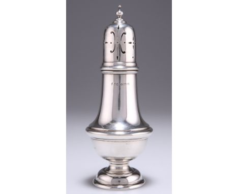 A GEORGE V SILVER CASTER,&nbsp;by Hukin &amp; Heath Ltd, Birmingham 1924,&nbsp;baluster form with raised central girdle, on a