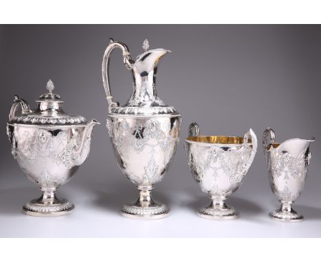 A FINE VICTORIAN FOUR-PIECE SILVER TEA SERVICE,&nbsp;by&nbsp;Richard Martin &amp; Ebenezer Hall, London 1889, comprising teap