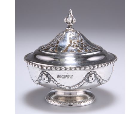 AN EDWARDIAN SILVER POT POURRI BOWL AND COVER, by&nbsp;George Nathan &amp; Ridley Hayes, Chester 1909, the bowl cast with fol
