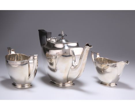 A GEORGE VI SILVER THREE-PIECE TEA SERVICE,&nbsp;by James Dixon &amp; Sons Ltd, Sheffield 1939, rounded rectangular, the teap