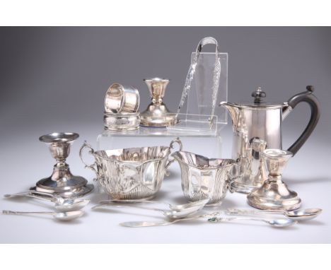 A GROUP OF SILVER, including a George V silver hot water jug,&nbsp;by&nbsp;William Hutton &amp; Sons Ltd, Sheffield 1916; a p