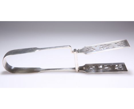 A PAIR OF VICTORIAN SILVER ASPARAGUS TONGS,&nbsp;by&nbsp;Elizabeth &amp; John Eaton, London 1862, Fiddle pattern, engraved wi