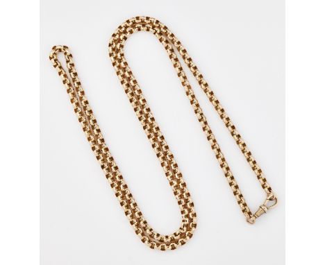 A VICTORIAN FACETED BELCHER CHAIN NECKLACE, marked '9C', with clip. Length 86.5cm, 30.0 gramsThe absence of a Condition Repor