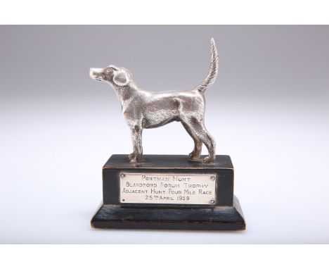 AN ELIZABETH II SILVER HOUND TROPHY FOR THE PORTMAN HUNT,&nbsp;by Garrard &amp; Co Ltd,&nbsp;London 1958, cast as a dog hound